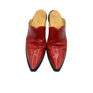 $1k  6 6.5 C Wide back At The Ranch Red Patent Cowgirl Mules Boots Santa Fe